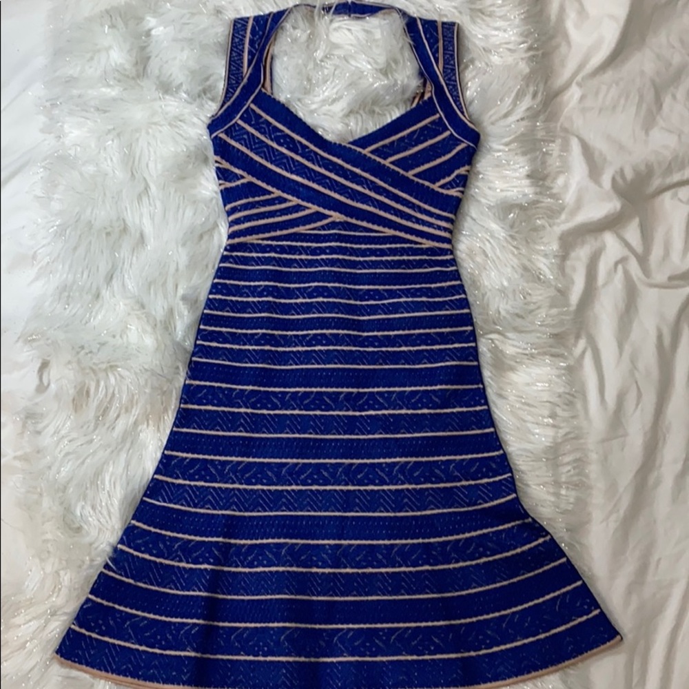 Herve Leger Blue Flare Dress
